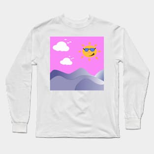 Morning cartoon landscape. Sun, cloud sky illustration Long Sleeve T-Shirt